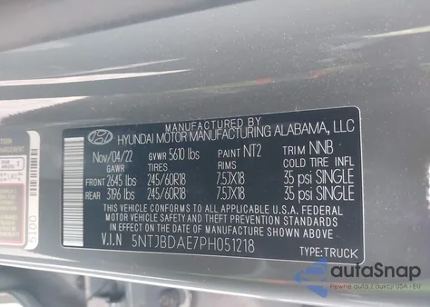 2023 Hyundai Santa Cruz Sel z USA, uszkodzony, nr VIN 5NTJBDAE7PH051218